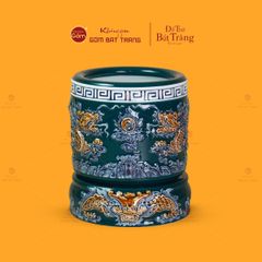 Bát Hương Thờ Men Lục Họa Tiết Song Long Chầu Nguyệt