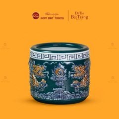 Bát Hương Thờ Men Lục Họa Tiết Song Long Chầu Nguyệt