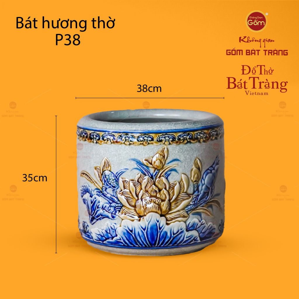 Bát Hương Thờ Men Rạn Họa Tiết Hoa Sen