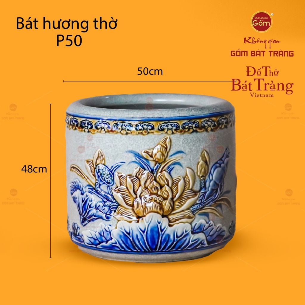 Bát Hương Thờ Men Rạn Họa Tiết Hoa Sen