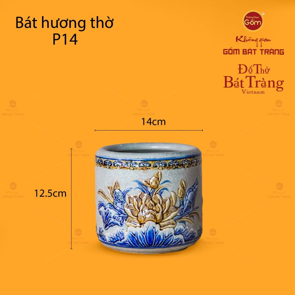 Bát Hương Thờ Men Rạn Họa Tiết Hoa Sen