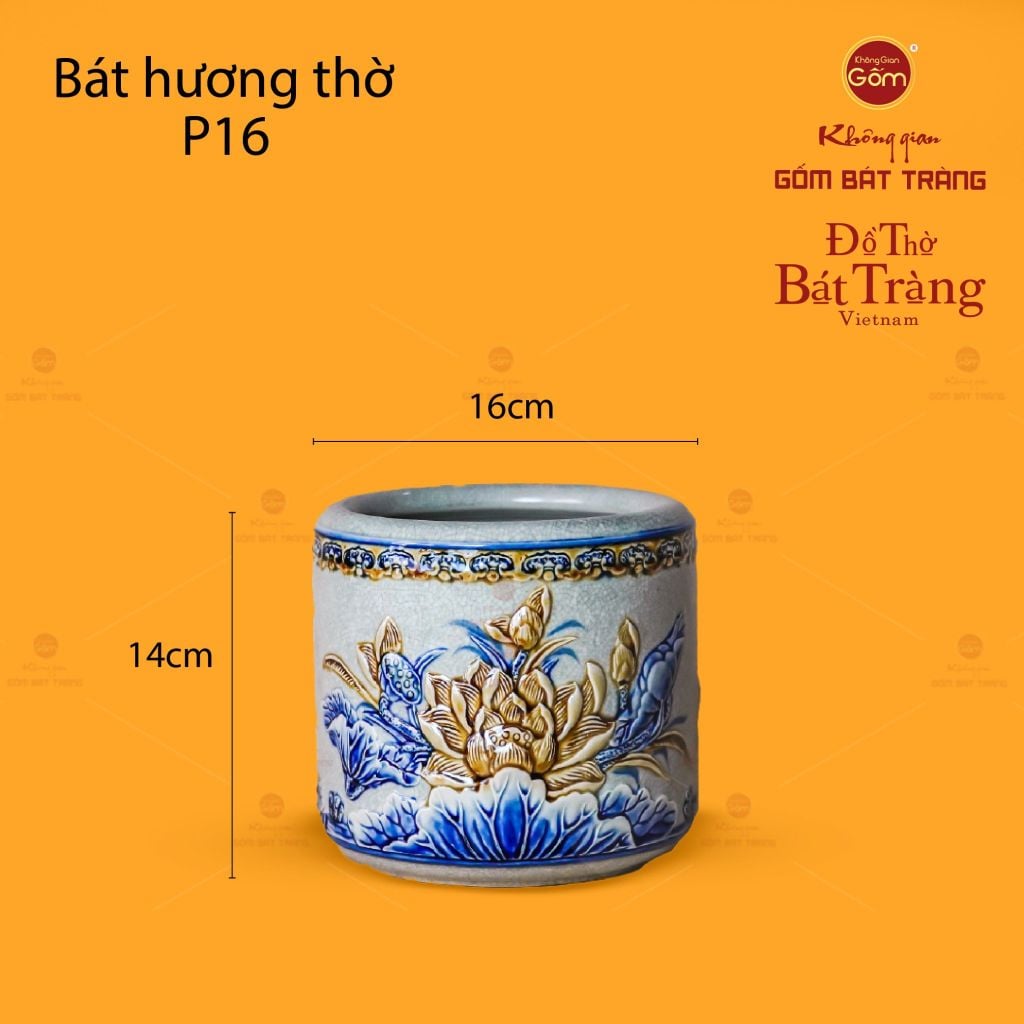 Bát Hương Thờ Men Rạn Họa Tiết Hoa Sen