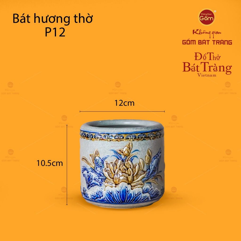 Bát Hương Thờ Men Rạn Họa Tiết Hoa Sen