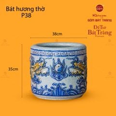 Bát Hương Thờ Men Rạn Họa Tiết Song Long Chầu Nguyệt