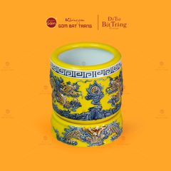 Bát Hương Thờ Men Vàng Họa Tiết Song Long Chầu Nguyệt