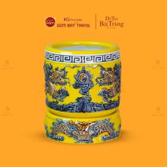 Bát Hương Thờ Men Vàng Họa Tiết Song Long Chầu Nguyệt