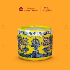 Bát Hương Thờ Men Vàng Họa Tiết Song Long Chầu Nguyệt