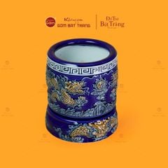 Bát Hương Thờ Men Xanh Coban Họa Tiết Song Long Chầu Nguyệt