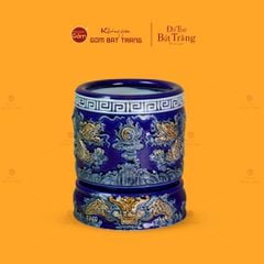 Bát Hương Thờ Men Xanh Coban Họa Tiết Song Long Chầu Nguyệt