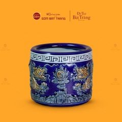 Bát Hương Thờ Men Xanh Coban Họa Tiết Song Long Chầu Nguyệt