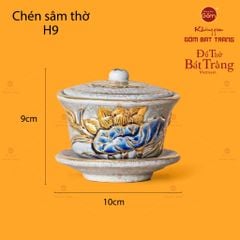 Bát Sâm Thờ Hoa Sen Men Rạn Vẽ Vàng