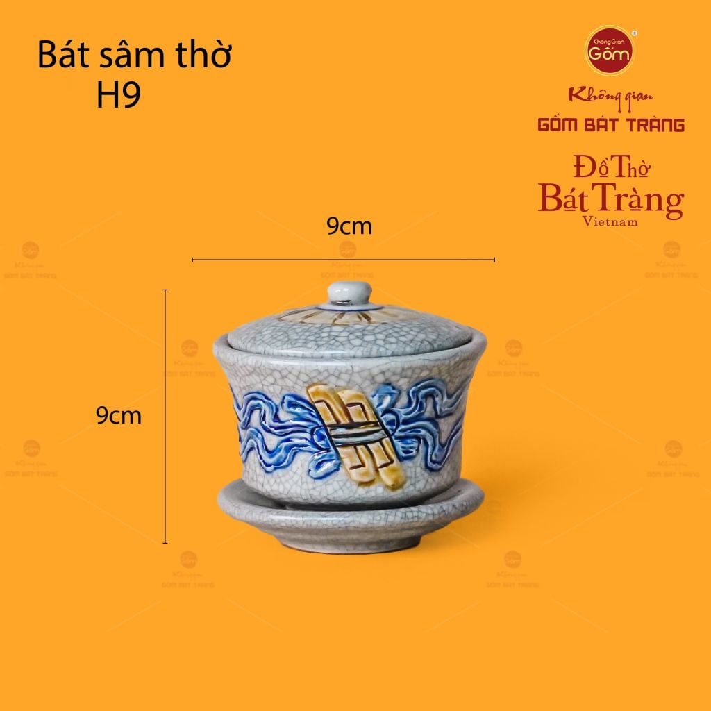 Bát Sâm Thờ Men Rạn Họa Tiết Cuốn Thư