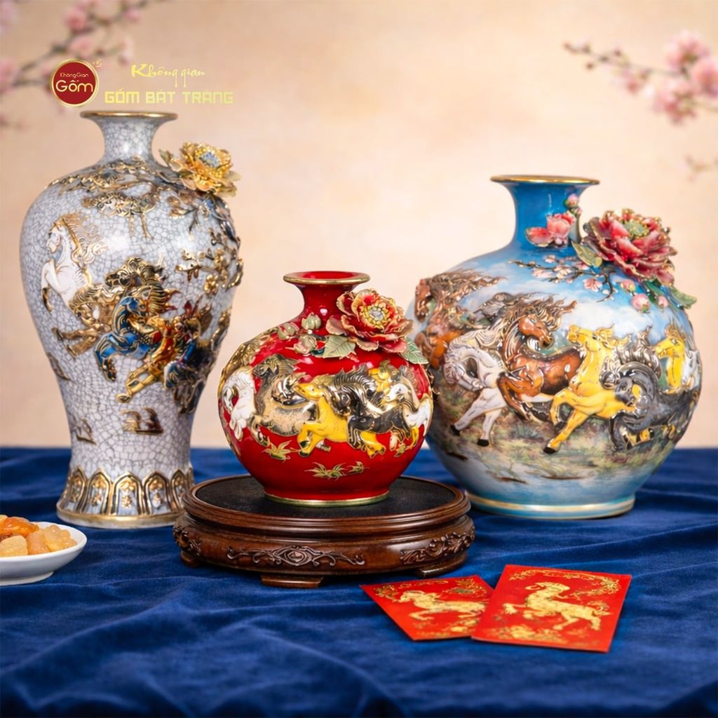 Quả Hút Lộc Men Đỏ Đắp Nổi Vẽ Vàng Mã Đáo Thành Công