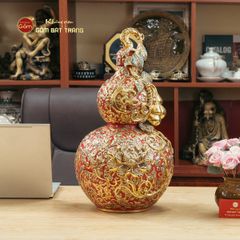 Bình Hồ Lô Men Đỏ Chữ Lộc Đắp Nổi Vẽ Vàng