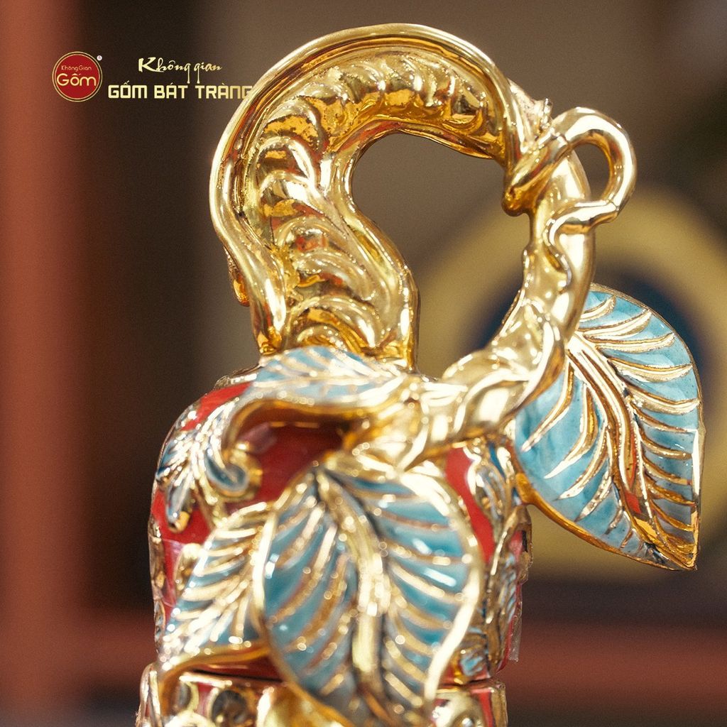 Bình Hồ Lô Men Đỏ Chữ Lộc Đắp Nổi Vẽ Vàng