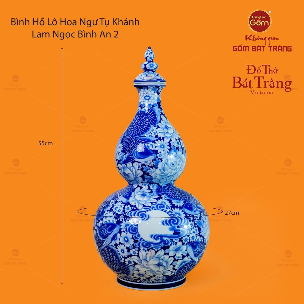 Bình Hồ Lô Hoa Ngư Tụ Khánh Lam Ngọc Bình An 2