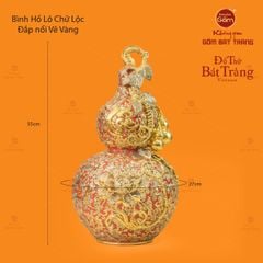 Bình Hồ Lô Men Đỏ Chữ Lộc Đắp Nổi Vẽ Vàng