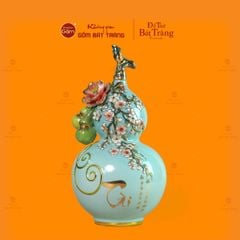Bình Hồ Lô Xanh Biển Đắp Nổi Vẽ Vàng Tài Lộc