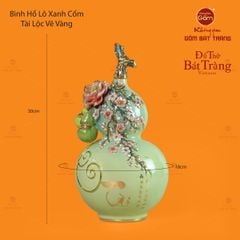 Bình Hồ Lô Xanh Cốm Đắp Nổi Vẽ Vàng Tài Lộc