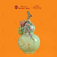 Bình Hồ Lô Xanh Cốm Đắp Nổi Vẽ Vàng Tài Lộc