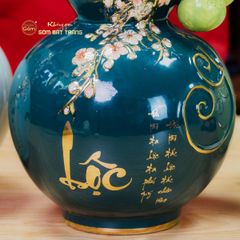 Bình Hồ Lô Xanh Lục Đắp Nổi Vẽ Vàng Tài Lộc