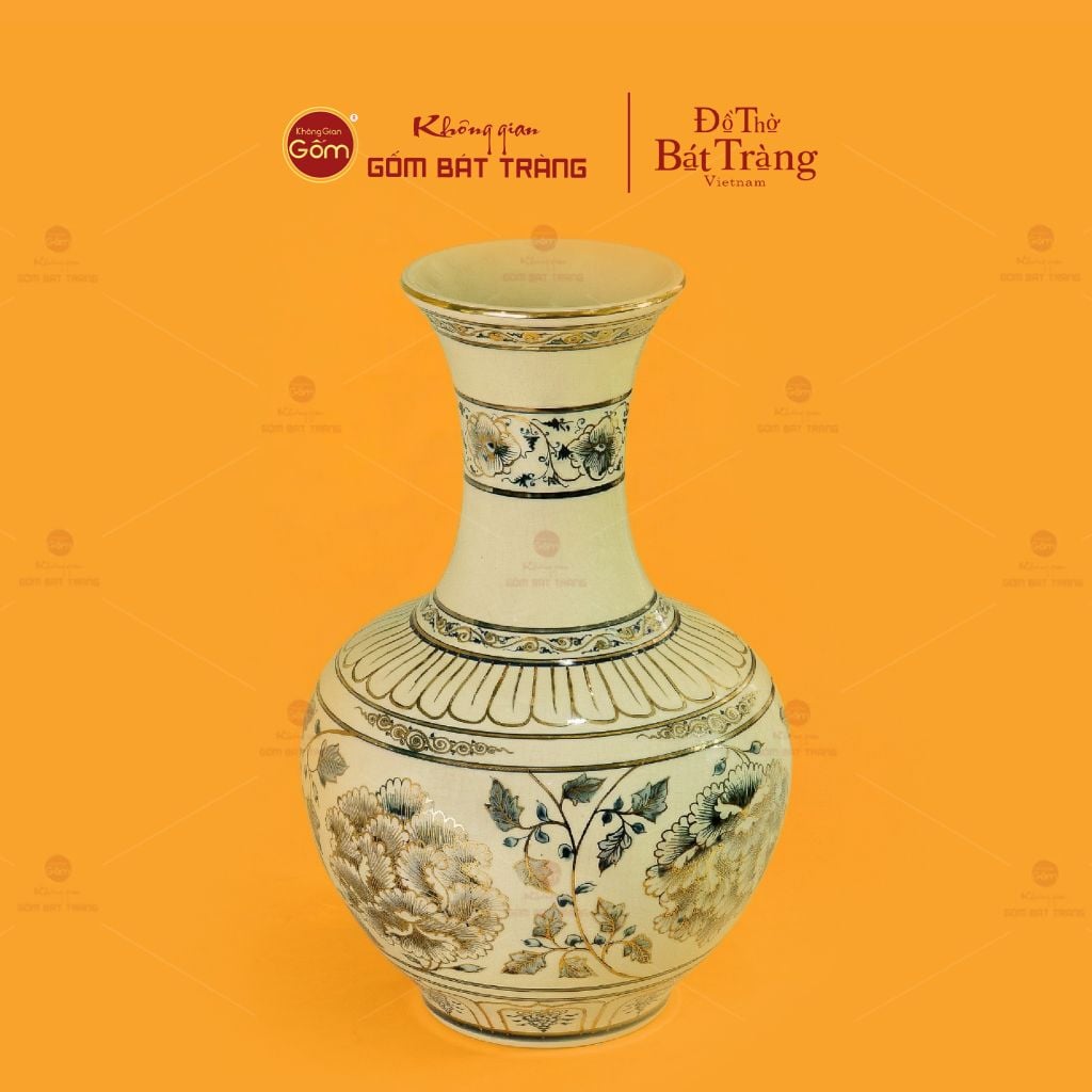 Bình Tỏi Vẽ Vàng Hoa Phù Dung