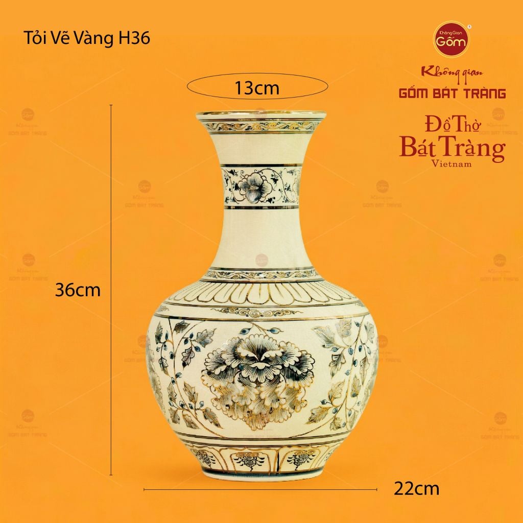 Bình Tỏi Vẽ Vàng Hoa Phù Dung