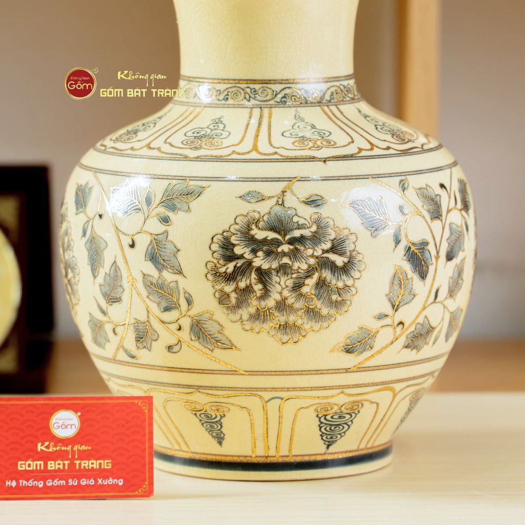 Bình Trường Phúc Vẽ Vàng Hoa Phù Dung