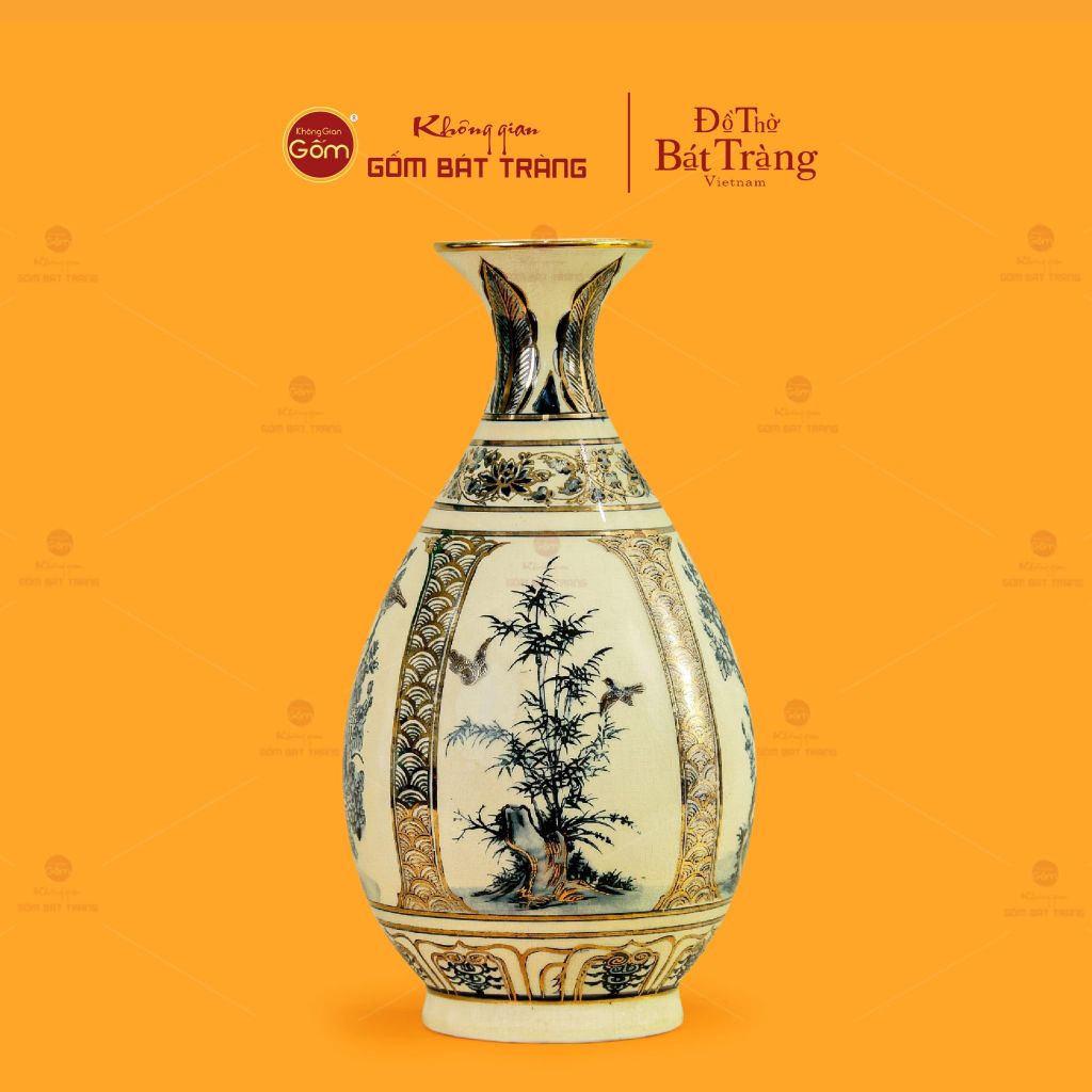 Bình Tứ Cảnh Vẽ Vàng Âm Dương Mẹ