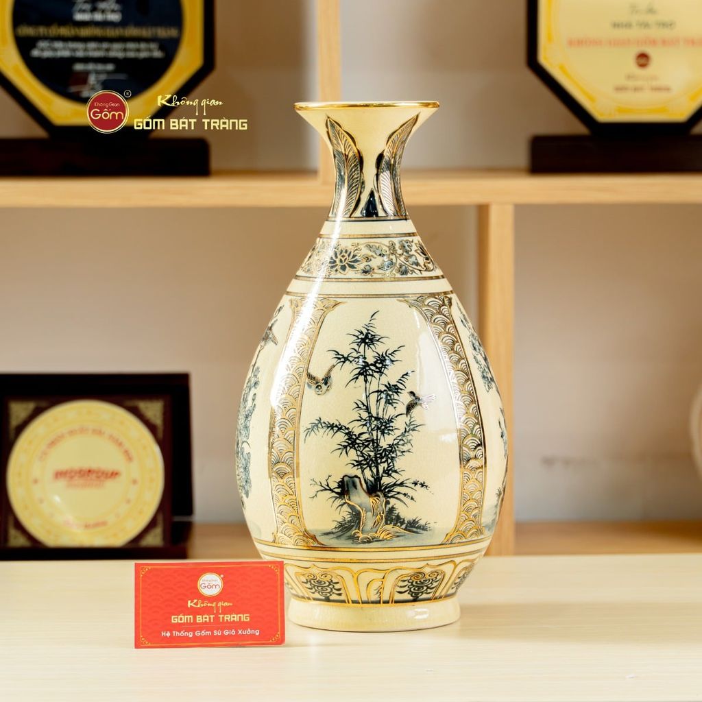 Bình Tứ Cảnh Vẽ Vàng Âm Dương Mẹ
