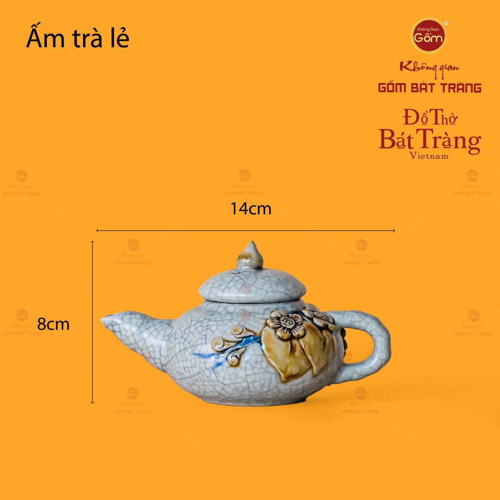 Bộ Ấm Chén Thờ Men Rạn Họa Tiết Hoa Đào