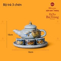 Bộ Ấm Chén Thờ Men Rạn Họa Tiết Hoa Đào
