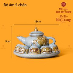 Bộ Ấm Chén Thờ Men Rạn Vẽ Vàng