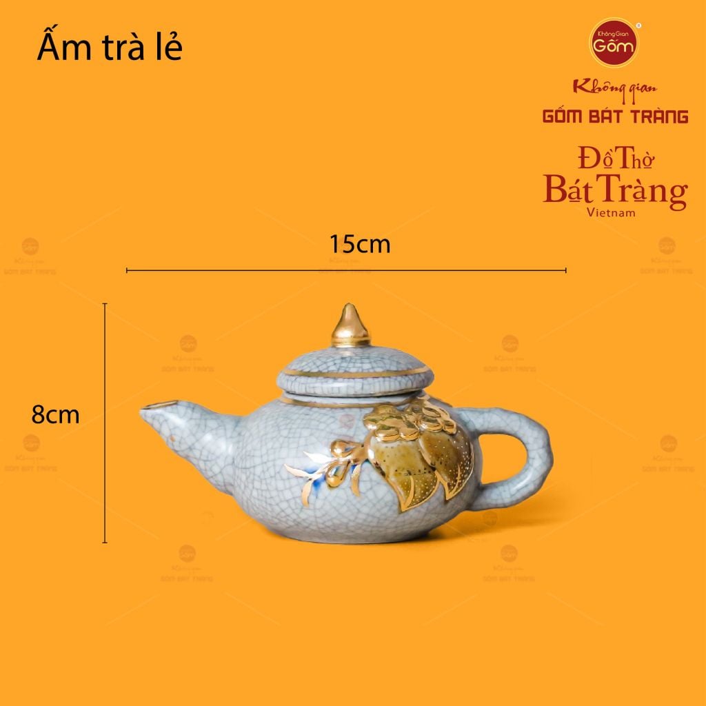 Bộ Ấm Chén Thờ Men Rạn Vẽ Vàng