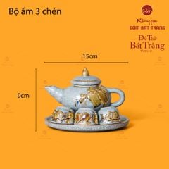 Bộ Ấm Chén Thờ Men Rạn Vẽ Vàng