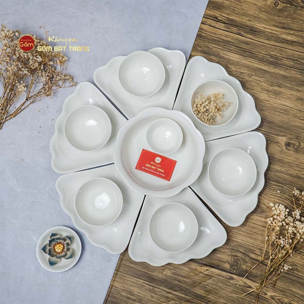 Bộ Mâm Cúng Hoa Mặt Trời Minh Châu Trắng