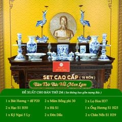 Bộ Đồ Thờ Bác Hồ (Cao Cấp 16 Món) Men Lam
