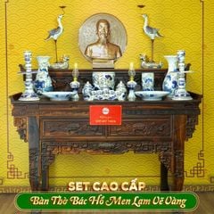 Bộ Đồ Thờ Bác Hồ (Cao Cấp 16 Món) Men Lam Vẽ Vàng