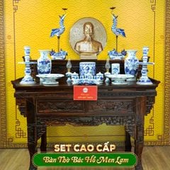 Bộ Đồ Thờ Bác Hồ (Cao Cấp 16 Món) Men Lam