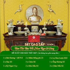 Bộ Đồ Thờ Bác Hồ (Cao Cấp 16 Món) Men Rạn Vẽ Vàng