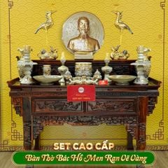 Bộ Đồ Thờ Bác Hồ (Cao Cấp 16 Món) Men Rạn Vẽ Vàng