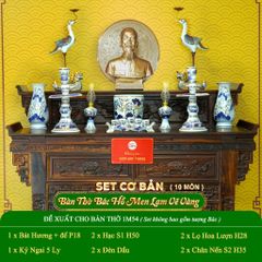 Bộ Đồ Thờ Bác Hồ (Cơ Bản 10 Món) Men Lam Vẽ Vàng