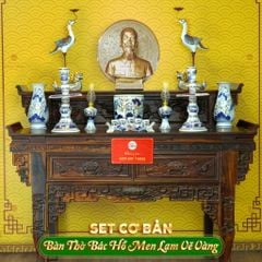 Bộ Đồ Thờ Bác Hồ (Cơ Bản 10 Món) Men Lam Vẽ Vàng