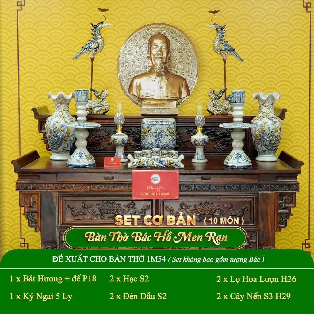 Bộ Đồ Thờ Bác Hồ (Cơ Bản 10 Món) Men Rạn