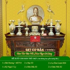 Bộ Đồ Thờ Bác Hồ (Cơ Bản 10 Món) Men Rạn Vẽ Vàng