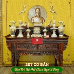 Bộ Đồ Thờ Bác Hồ (Cơ Bản 10 Món) Men Rạn Vẽ Vàng