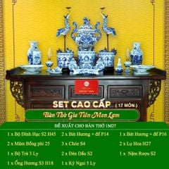 Bộ Đồ Thờ Gia Tiên (Cao Cấp 17 Món) Men Lam