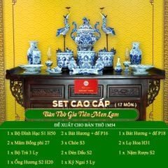 Bộ Đồ Thờ Gia Tiên (Cao Cấp 17 Món) Men Lam