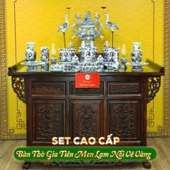 Bộ Đồ Thờ Gia Tiên (Cao Cấp 17 Món) Men Lam Nổi Vẽ Vàng