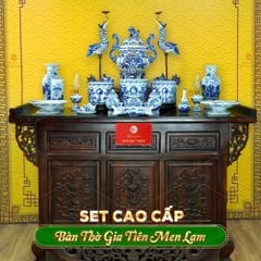 Bộ Đồ Thờ Gia Tiên (Cao Cấp 17 Món) Men Lam